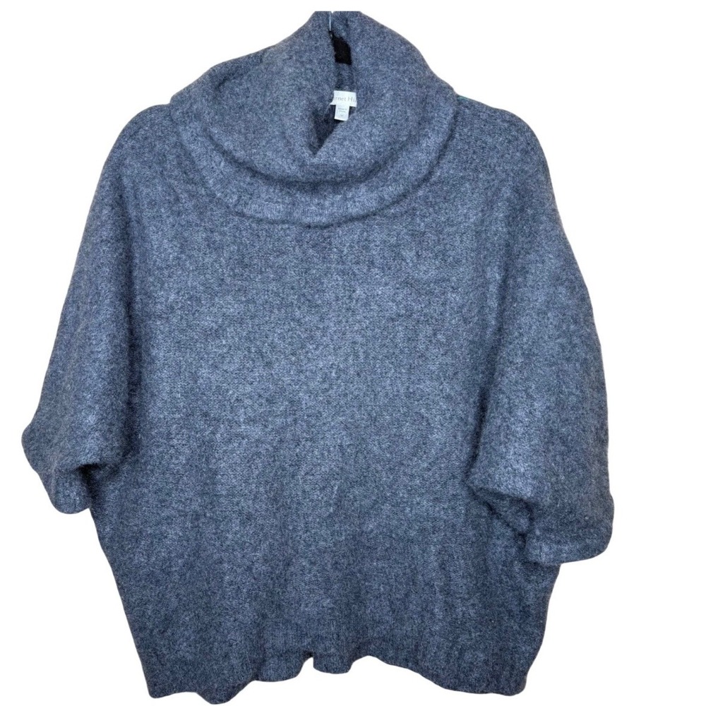 Garnet Hill Women Medium 100% Recycled Cashmere Turtleneck Batwing Sweater Gray